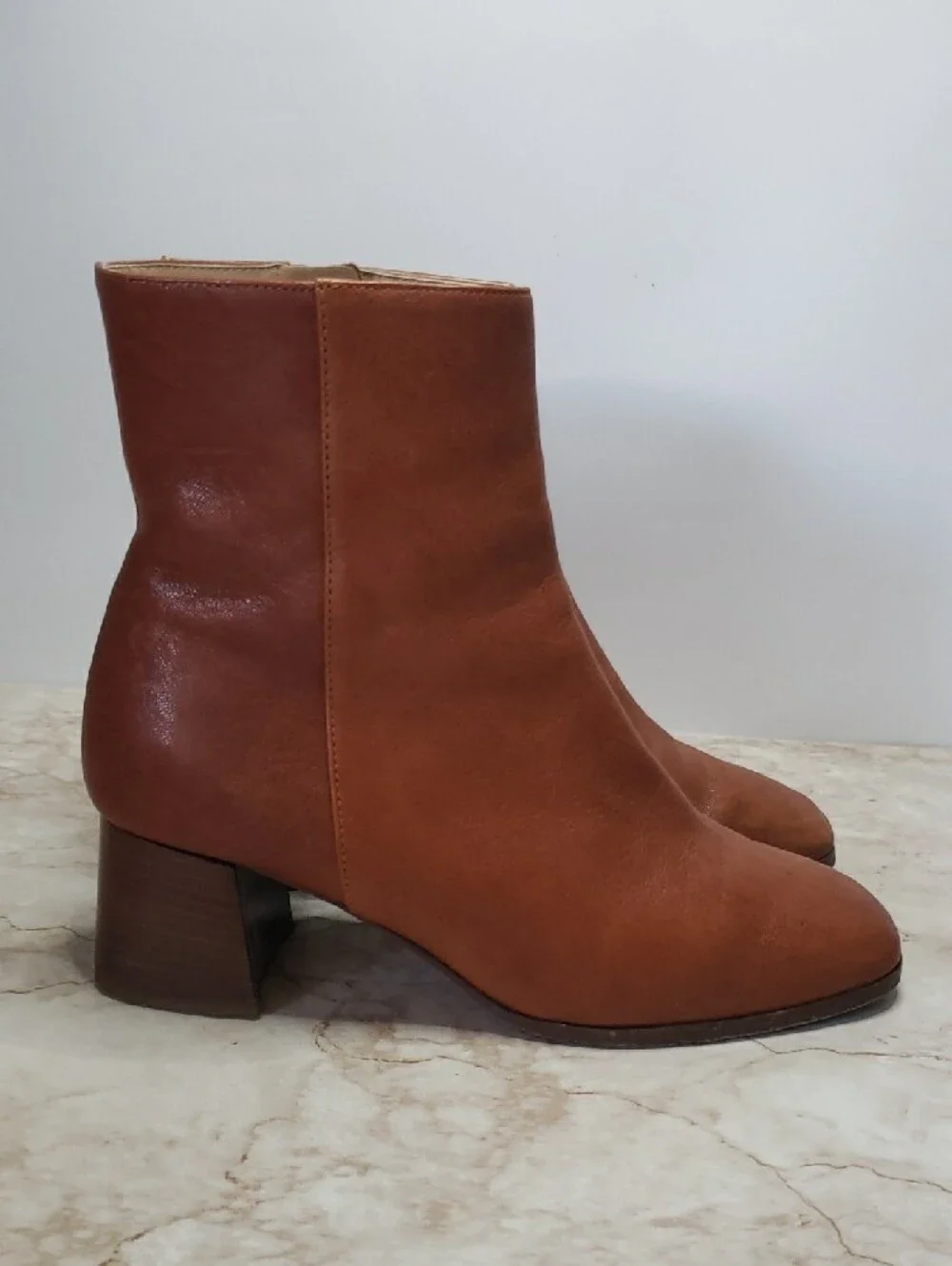 M. GEMI The Corsa  Brown Cognac Leather Side-Zip Ankle Boots - Women Size 38